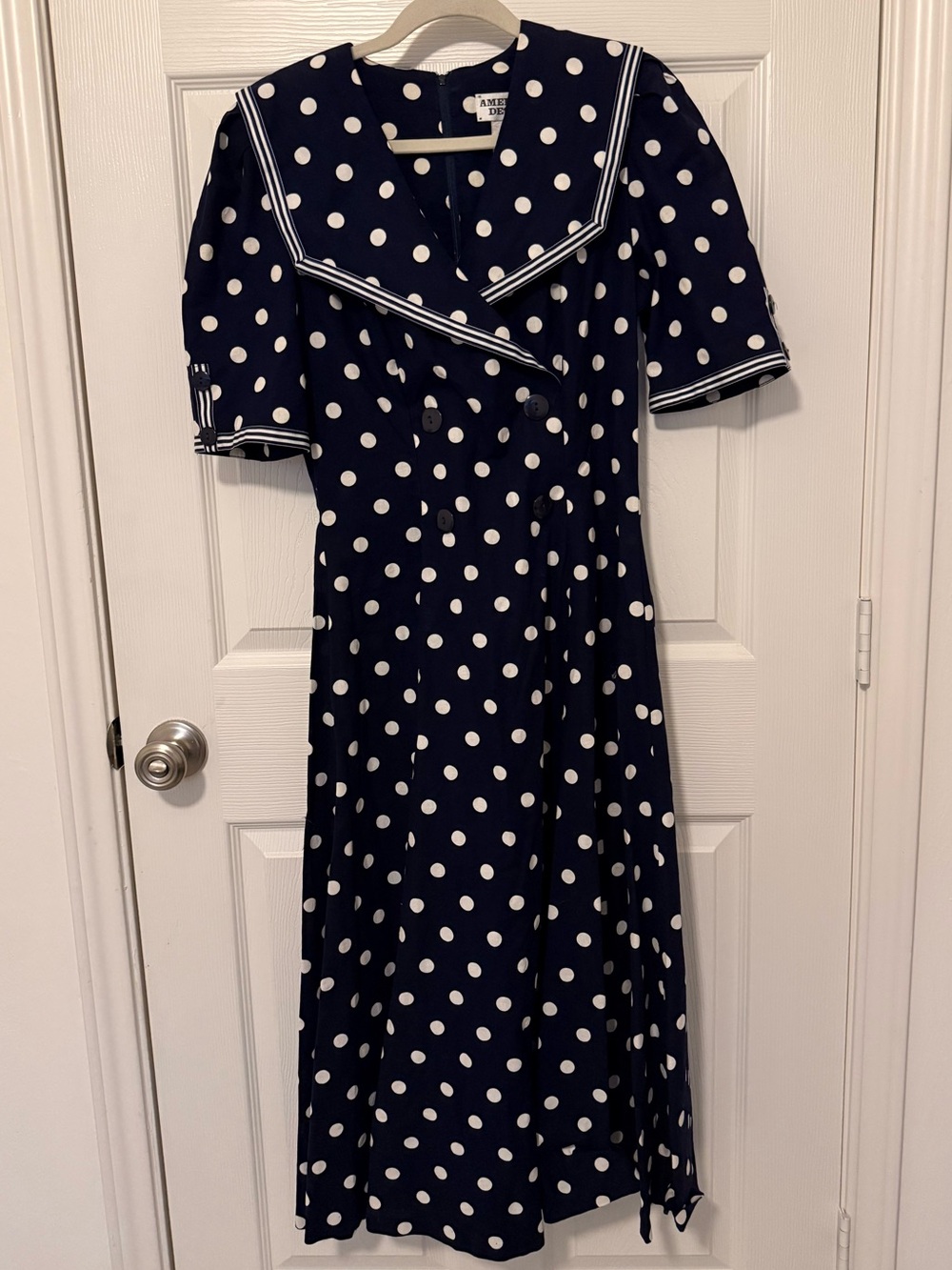 Vintage Navy Polka Dot Sailor Midi Dress